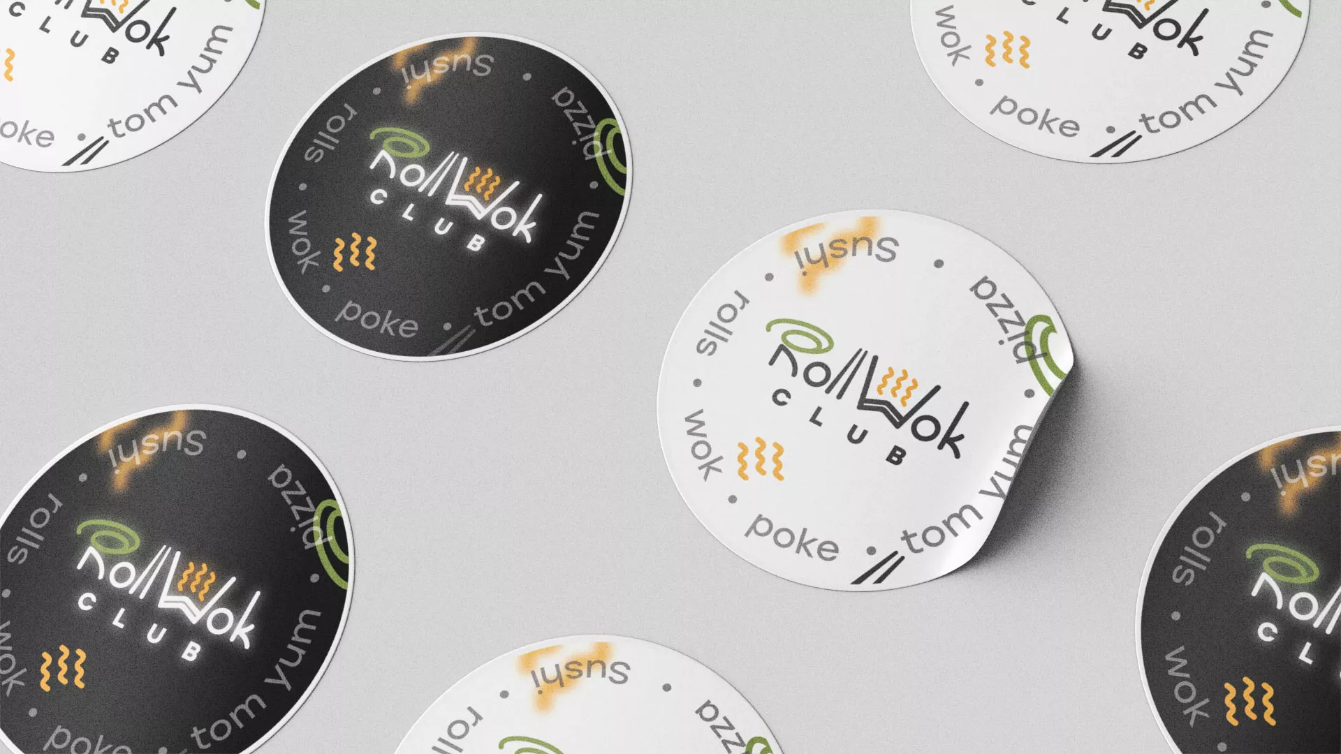 Разработка наклеек для суши-бара «Roll Wok Club» в Покрове
